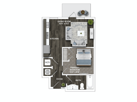 Floor plan for studio, 1 bath, 515 sqft